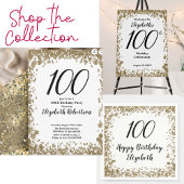 Elegant 100th Birthday Invitation For Her in Gold Kaart