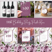 Elegante paarse bloemen 100e verjaardag dank u bedankkaart