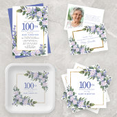 Wit Rose Blauw Bloemen Aangepaste 100ste Verjaarda Kartonnen Onderzetters