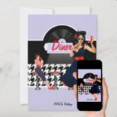 Diner lavender zwarte & witte retro ingecheckt in  ronde button 7,6 cm