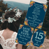 Groovy Sinaasappel Flowers op Deep Blue Save-the-D Briefkaart