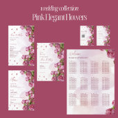 Roze Elegante Bloemen Trouwmenu's