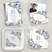 21e Verjaardagsfeest Witte Blauwe Bloemenboog Acryl Uitnodigingen