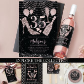 35e verjaardag Roos Gold en zwarte glitter Bedankkaart