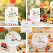 Cute Construction Truck Birthday Thank You Card