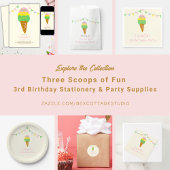 3 Scoops of Fun 3rd Birthday Ice Cream Party Kaart