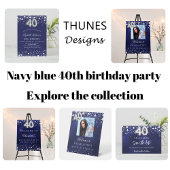 40e Verjaardag marine blauwe foto zilveren sterren All In One Uitnodiging