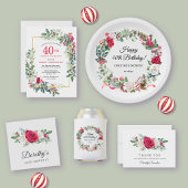Red Rose en Holly 40e verjaardag Elegant Ronde Sticker