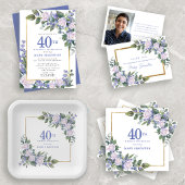 Blauw Wit Goud Bloemen 40e Verjaardag Acryl Uitnodigingen