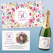50 en Fabulous Waterverf Floral Custom Name Sparkling Wijnetiket