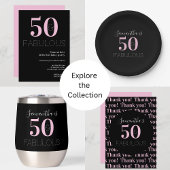 50e verjaardag 50 en fantastische zwarte roze part kaart