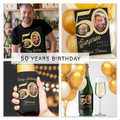 50e verjaardag Keepsake Zwart Goud 2 foto's Naam Pickleball Paddle