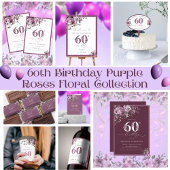 Elegante Paarse Bloemen 60e Verjaardag Sparkling Wijnetiket