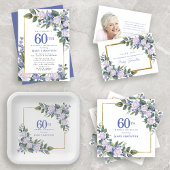 60e Verjaardag Party White Rose Blue Floral Custom Sparkling Wijnetiket