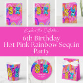 6th Birthday Rainbow Hot Pink Party Invitation Kaart