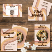 70s Retro Groovy Lines Funky Foto Bruiloft Kaart