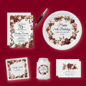Bourgogne Mauve Ivoor Herfst Bloemen 70e Verjaarda Kaart
