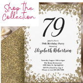 Elegant 79th Birthday Invitation With Gold Sequins Kaart