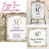 Elegant 80th Birthday Invitation For Her in Gold Kaart