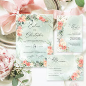 Boho Dusty Roos Groen en Goud Baby shower Bedankkaart