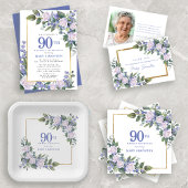 Blauw Wit Bloemen 90e Verjaardag Verrassingsfeest Acryl Uitnodigingen