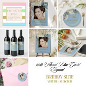 Verjaardag mijlpaal Foto Bloemen Blauw Elegant Gastenboek