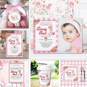 Berry Sweet First Birthday Photo – Straberry party Kaart