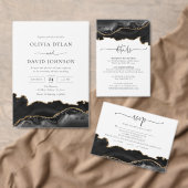 Menu Elegant Black and Gold Agate Wedding-kaart (Personaliseer de collectie van deze zelfstandige maker.)