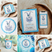 Blauwe Bloemen Konijn 1e Verjaardag voor Kinderen Papieren Bordje