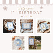 Blue Gingham Silly Goose 1st Birthday Kaart