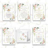 Charm Pink Blush Flowers Gold Lijst Weddenschap Save The Date