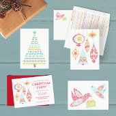 Retro Stippen Kerst Ornamenten Feestuitnodiging Kaart