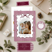 Elegante bordeauxrode gestreepte Kerstmis Satijnen Lint