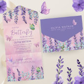 Paarse roze vlinder Baby shower All In One Uitnodiging