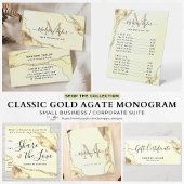 Klassieke Gele Glitter Agate Marble Monogram Reclamekaart