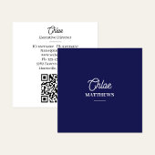 Modern Navy Blue Business Card with QR Code Vierkante Visitekaartje