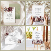 Boho Bourgogne & Sage Green Floral Bewaar de datum Save The Date