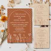 Beige Wildflower Bohemian Arch Wedding Kaart