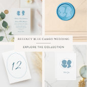 Classic Regency Blue Cameo Wedding Photo Bedankkaart