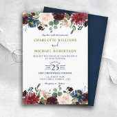 Bourgogne Navy Blush Bloemen Verander de datum Briefkaart
