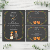 Rustic Boho Forest Cats Wedding Invitation Kaart (Personaliseer de collectie van deze zelfstandige maker.)