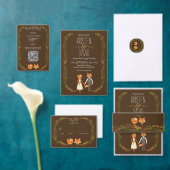 Whimsical Woodland Cat & Fox Rustic Wedding Informatiekaartje (Personaliseer de collectie van deze zelfstandige maker.)