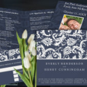 White Damask Swirls Apple Green Wedding Invitation Kaart