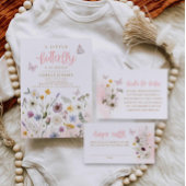 Vlinder en Wildflower Baby shower Bedankkaart