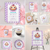 Een beetje Cutie Pie Kawaii Paarse Plaid Baby show Cadeaulabel
