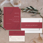 Cranberry rood moderne rand elegante monogram brui vierkante sticker