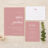 White en Dusty Roos Script | Keuze uit weddenschap RSVP Kaartje