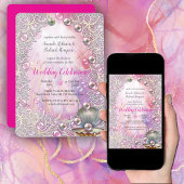 Een roze en witte marmeren afwerking met geborstel RSVP kaartje