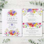 Floral Spain Fiesta Wedding RSVP Kaart (Personaliseer de collectie van deze zelfstandige maker.)