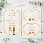 Whimsical Woodland Cat & Fox Paar Bruiloft RSVP (Personaliseer de collectie van deze zelfstandige maker.)